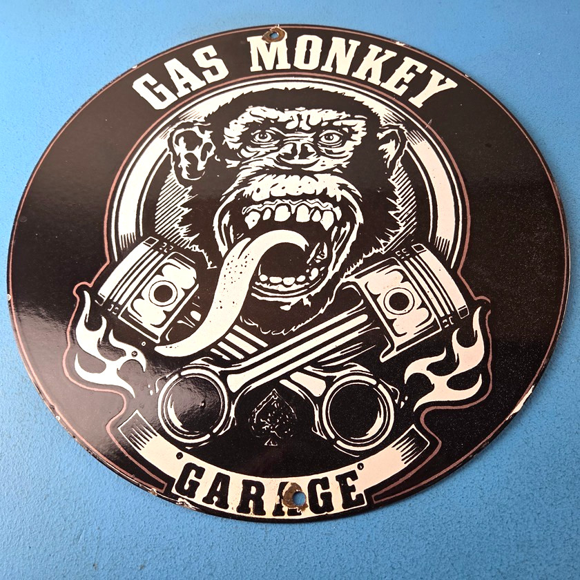 Vintage Gas Monkey Garage Porcelain Sign – Service Mechanic Gas Pump Sign