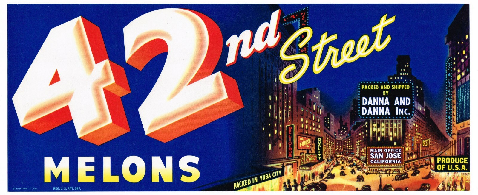 CRATE LABEL VINTAGE SAN JOSE 42ND STREET NEW YORK CITY YUBA SAN JOSE C1940 MELON