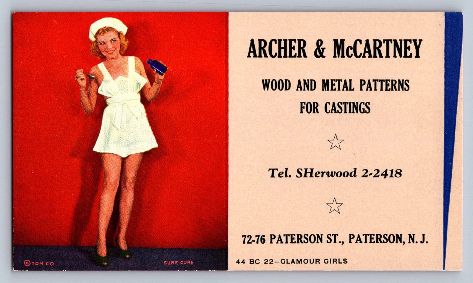 Vintage Ink Blotter Archer & McCartney Paterson New Jersey Glamour Girls