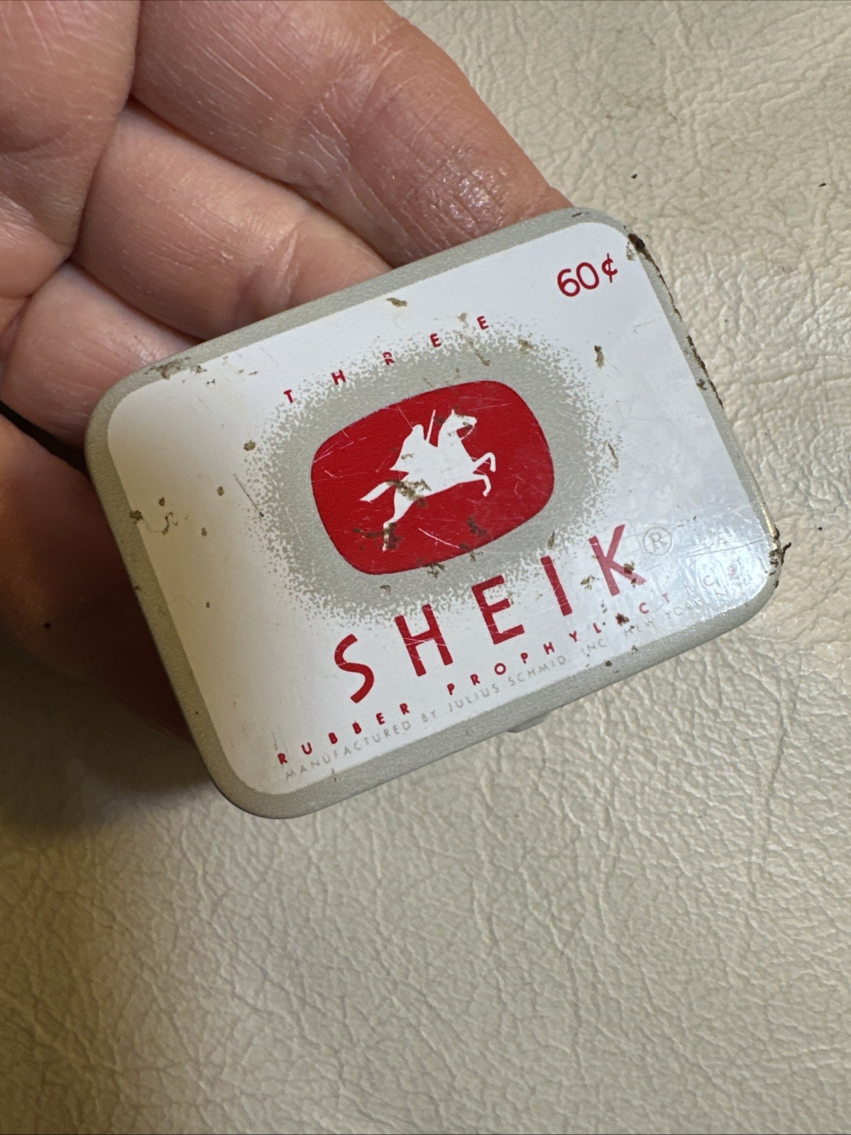 Vintage PROPHYLACTIC Tin SHEIK Condom Rubber Genuine New York Julius Schmid
