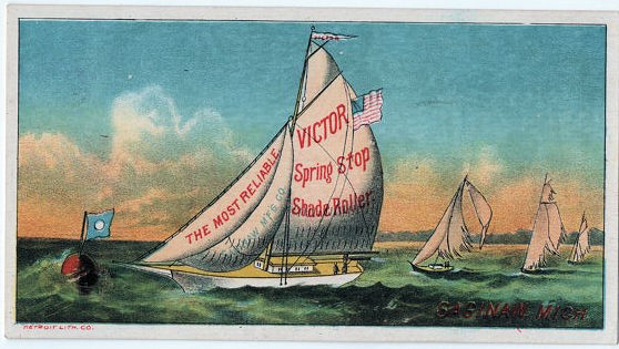 c1890 Victor Shade Roller Sailboats Saginaw MI Victorian Trade Card Detroit Co.