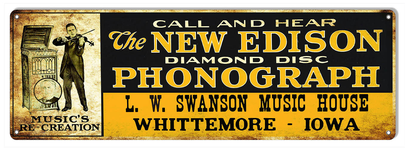 Edison Phonograph Reproduction Metal Sign 6×18
