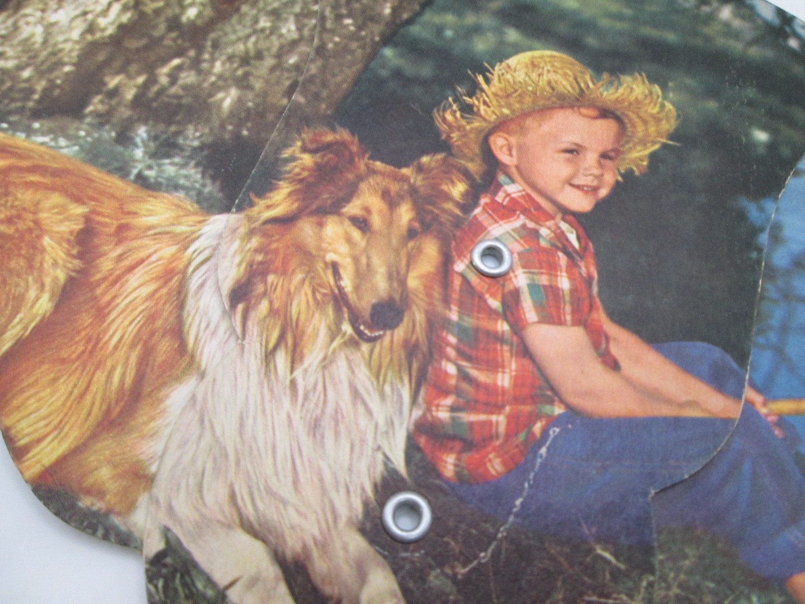 Vtg Trifold Fan Boy Fishing/Straw Hat w/Collie Dog Dowd Funeral Home N. Vernon I