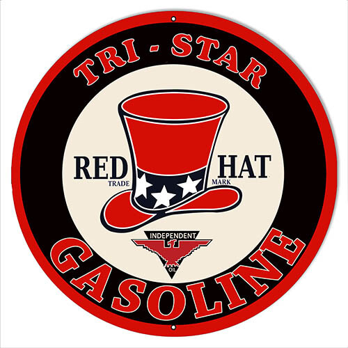 Red Hat Tri Star Gasoline Metal Sign 14×14