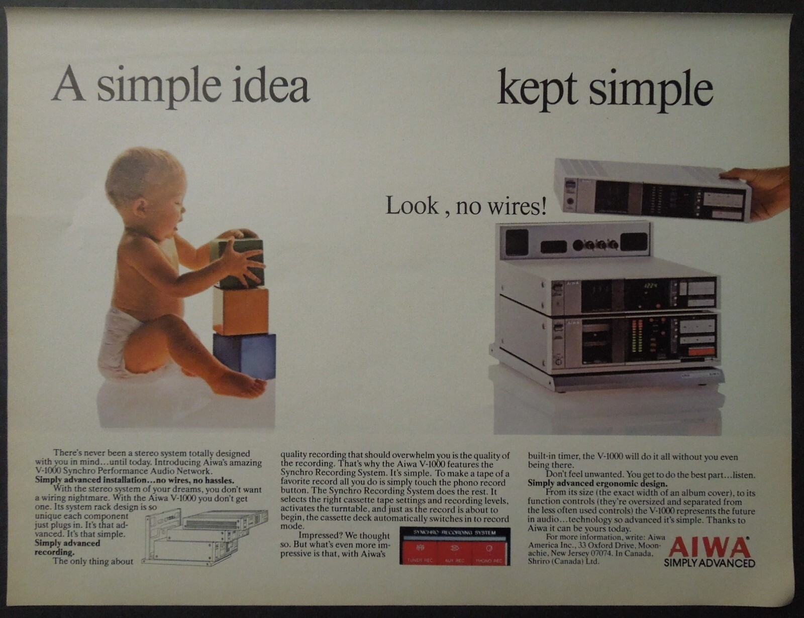 1983 AIWA V-1000 Synchro Recording System Magazine Ad