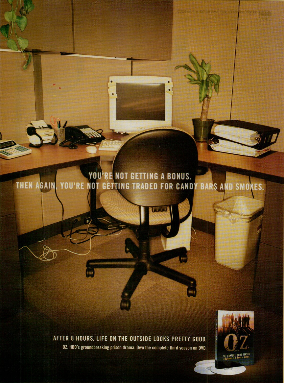2004 HBO Oz Getting Traded for Candy Bars & Smokes Prison Drama Vintage Print Ad