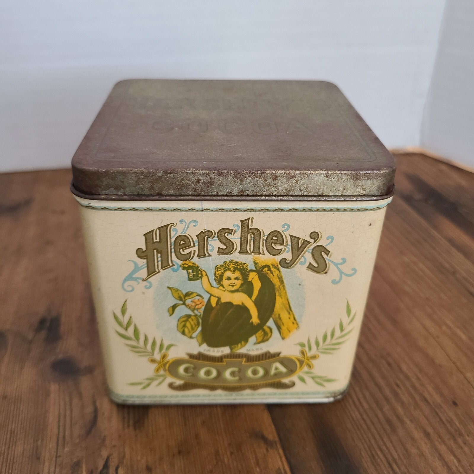Vintage Hershey’s Cocoa Collectible Tin Square Shape Bristol Ware Cherub Angel