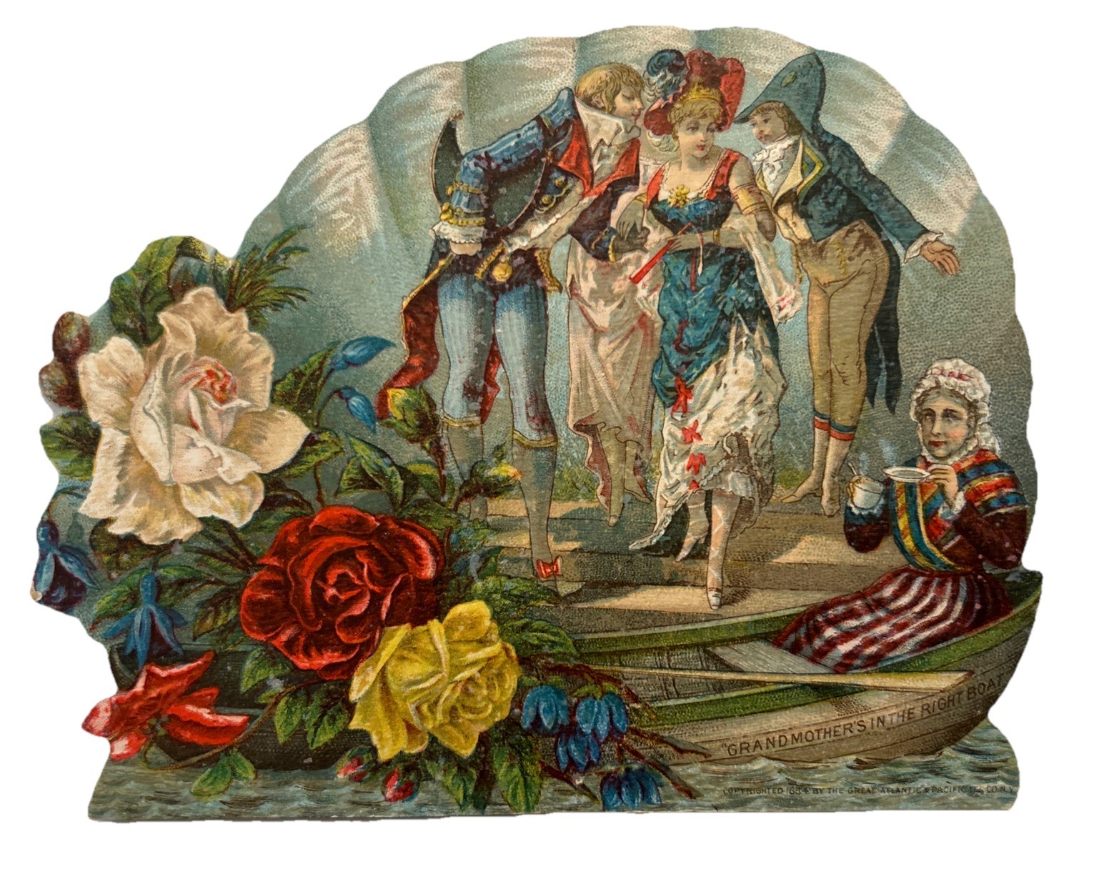 Large Die Cut 7.5 Men Women Aristocrat Grandmothers In Right Boar Trade Card CPH