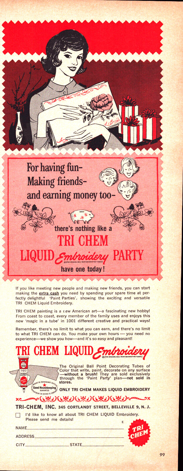 Tri Chem Liquid Embroidery Belleville NJ Have Craft Party Vintage Print Ad 1963