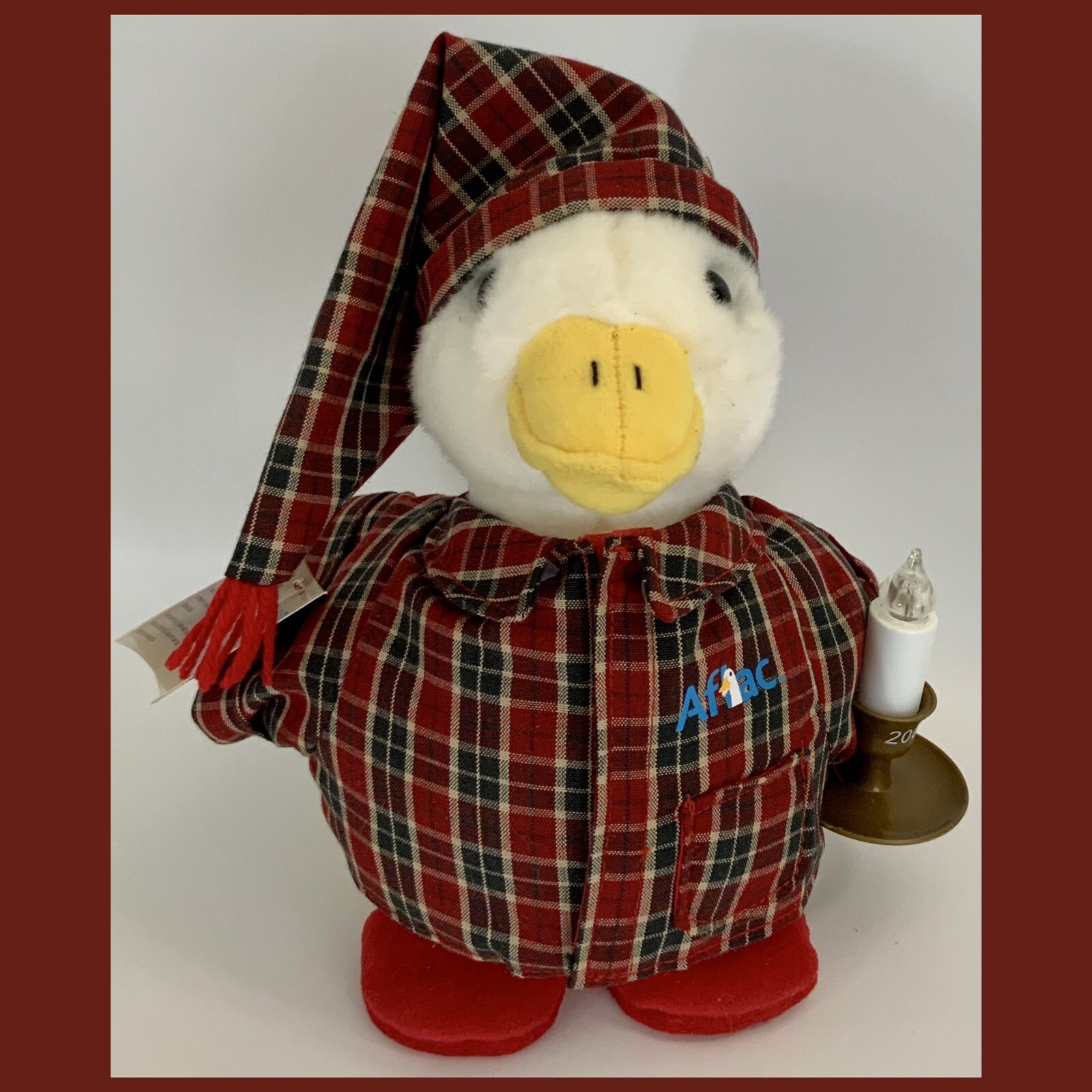 Aflac 2007 Holiday Duck Macy’s-Duck Holding Light Up Candle W/Plaid Shirt & Hat