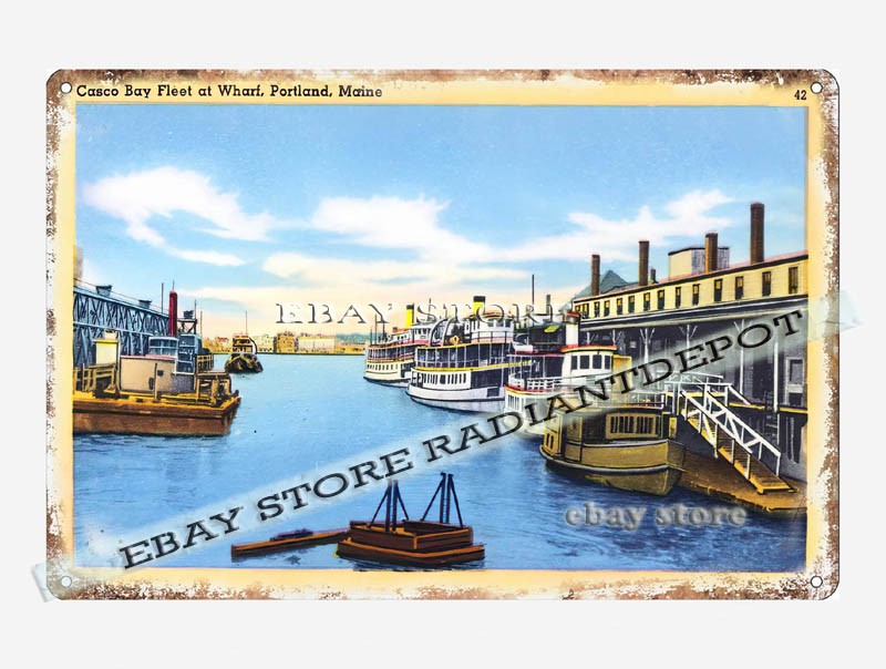 tin sign 1930s-40s Casco Bay Fleet wharf Portland Maine office decoration