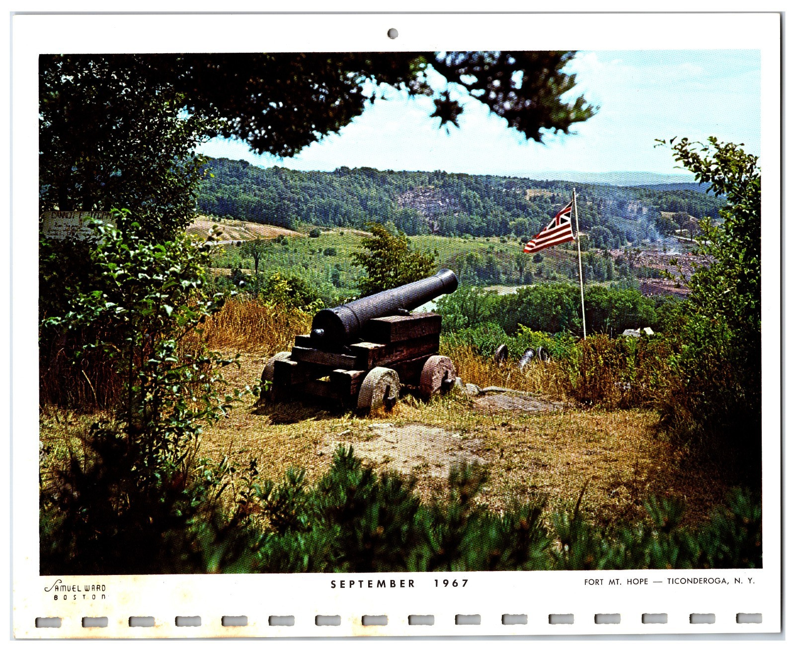 Vintage Calendar Page – View of Fort Mt. Hope Ticonderoga New York (Dated 1967)