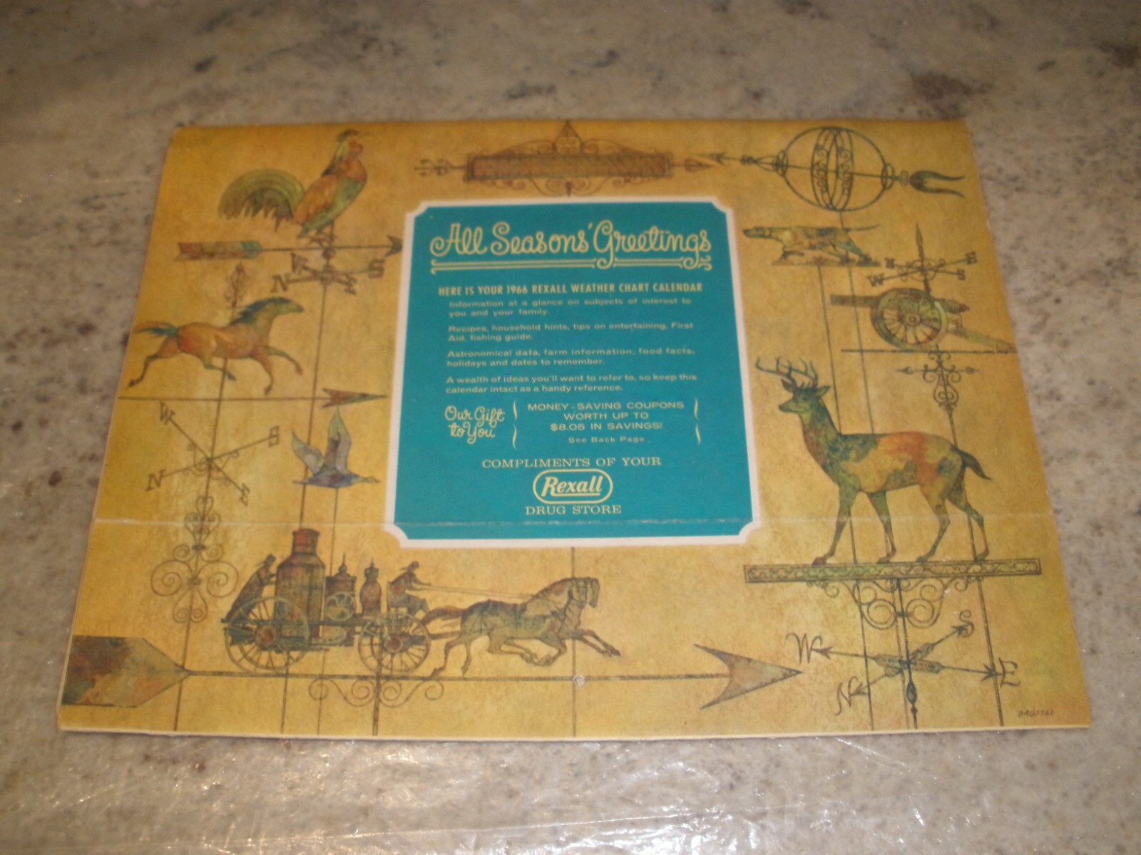 1966 REXALL DRUG STORE ALL SEASON’S GREETINGS WEATHER CHART CALENDAR (D7)