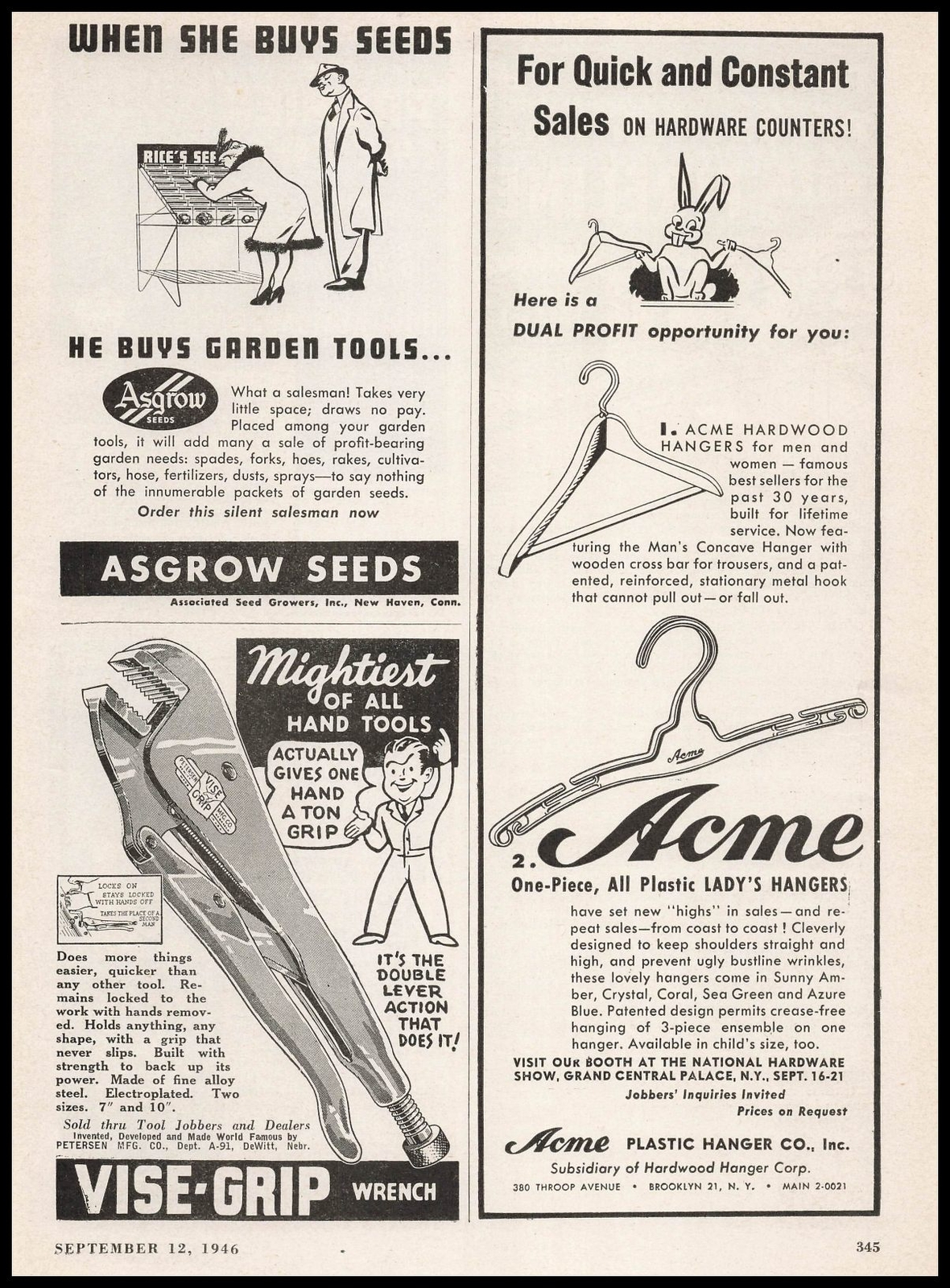 1946 Acme Plastic Hanger Co Brooklyn NY Rabbit Cartoon Hardwood Hangers Print Ad