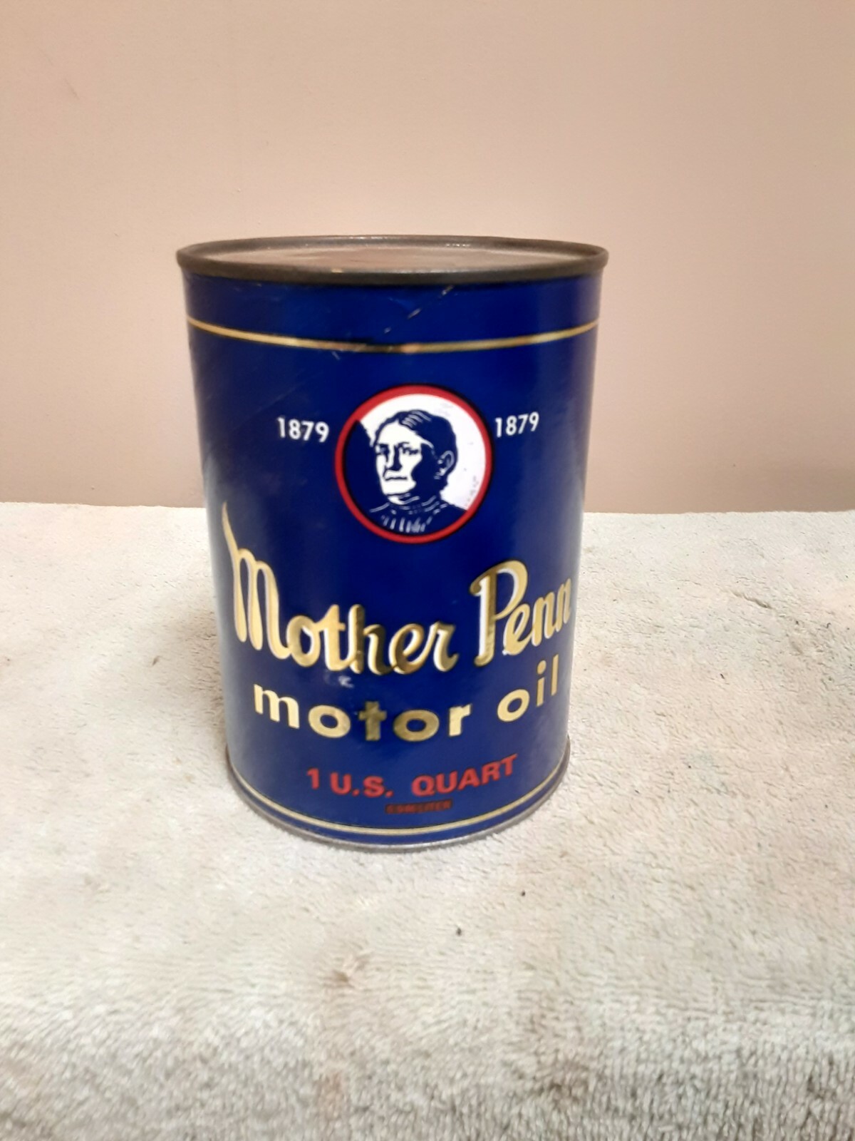 Vintage Original MOTHER PENN Quart Oil Can Coin Bank Cardboard can