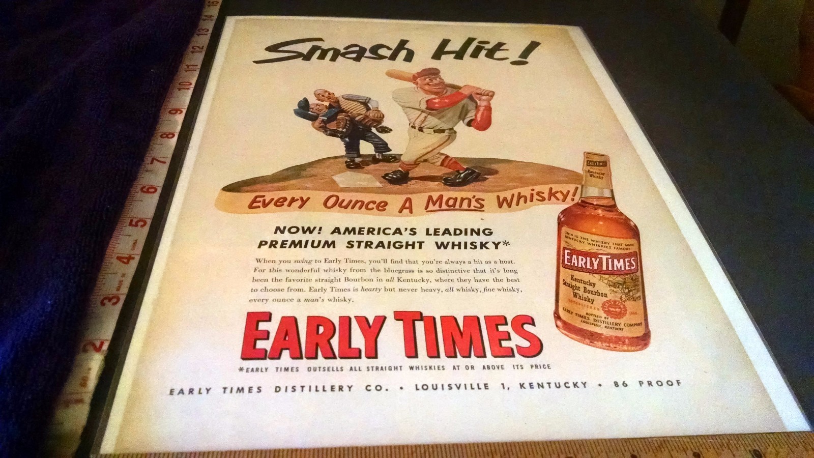 Rare Original VTG Early Times Whisky Baseball Color Advertising Art Print