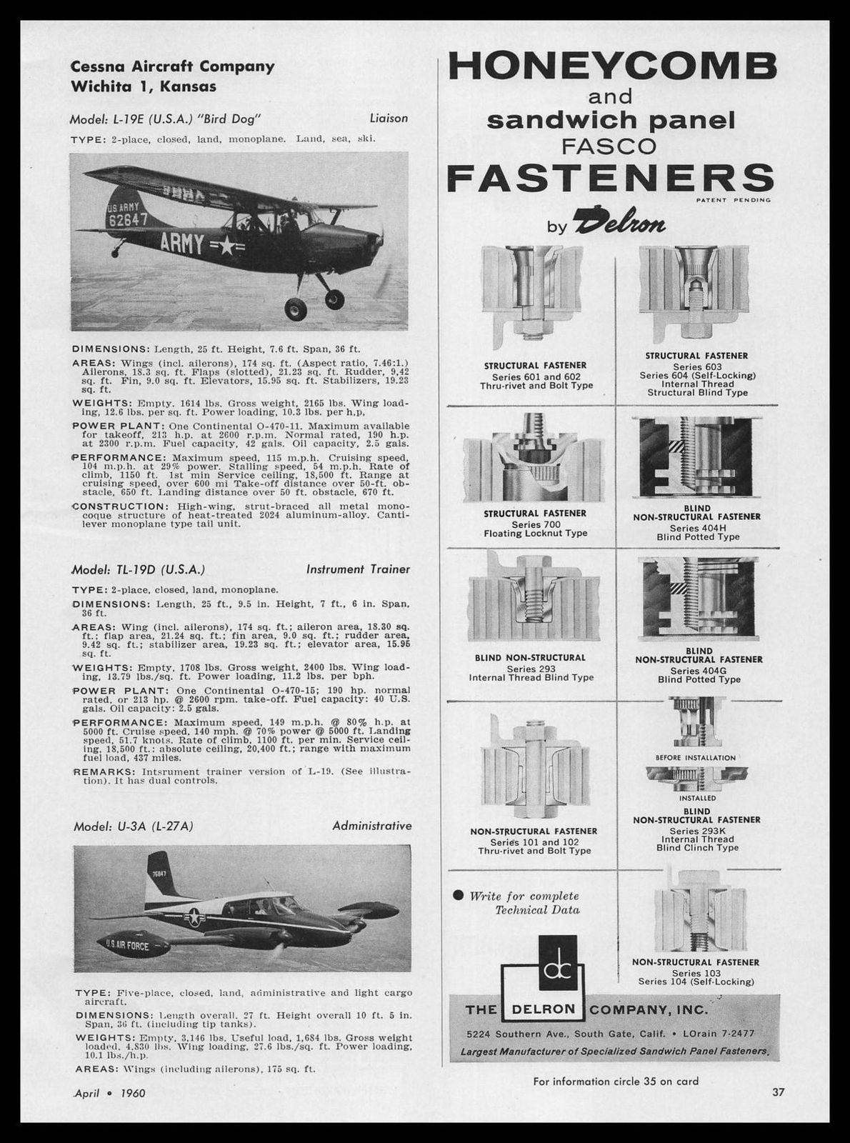 1960 Cessna Aircraft Wichita Kansas Photo L-19E US Army Bird Dog Plane Print Ad