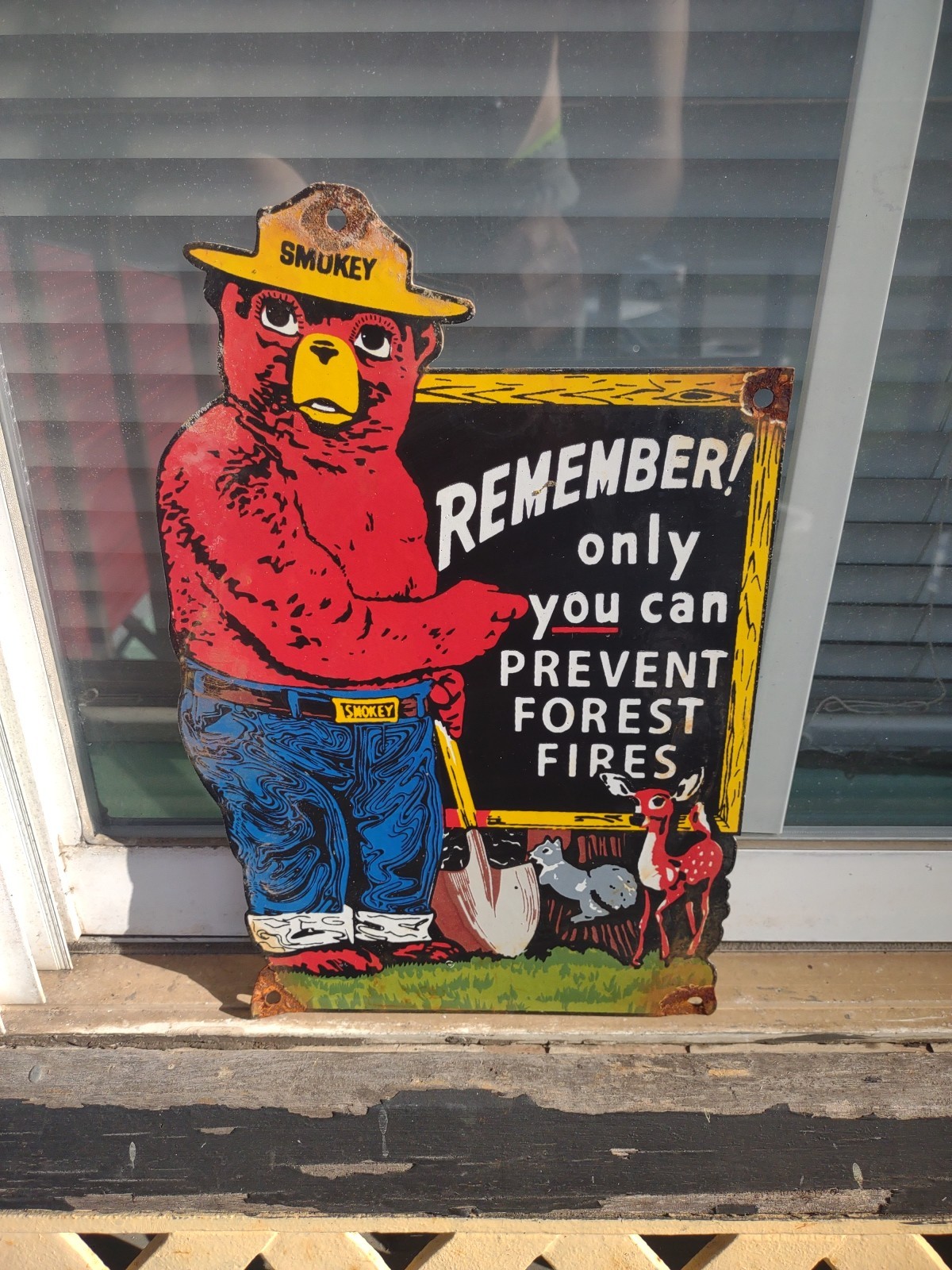VINTAGE SMOKEY BEAR PORCELAIN SIGN OLD US FOREST SERVICE NATIONAL PARK FIRE