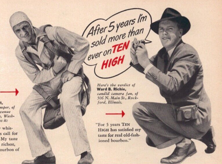 Ten High Bourbon 1940 Vintage Print Ad Jim Backus Walker Peoria 5 Year Club