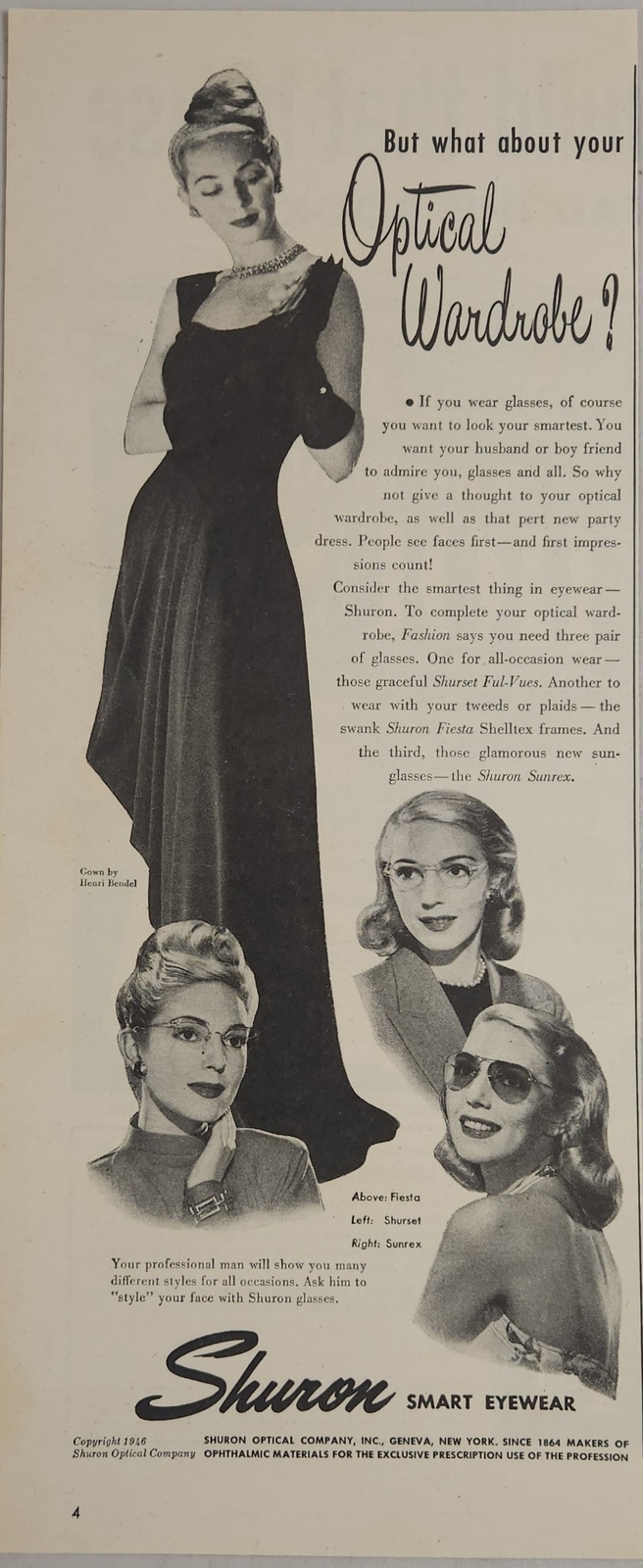 1946 Print Ad Shuron Eyewear Pretty Ladies Wear Glasses Optical Wardrobe