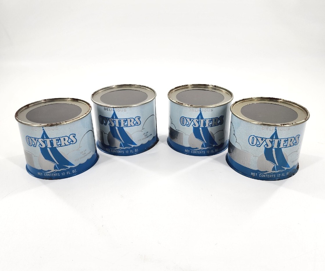 Vtg 4 POCOMOKE SOUND OYSTER CO DELICIOUS OYSTERS 12 oz TIN CAN ONANCOCK VA Lot