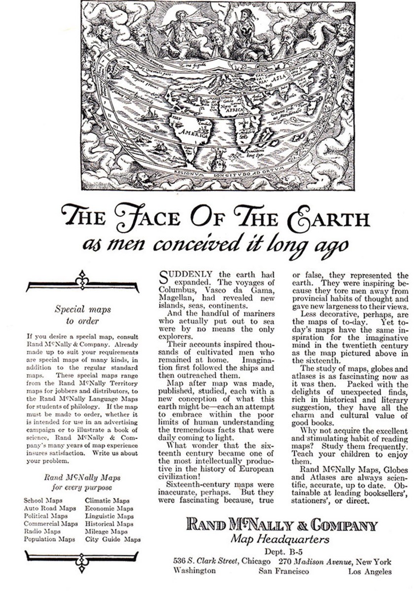 1927 Rand McNally: The Face of the Earth Vintage Print Ad