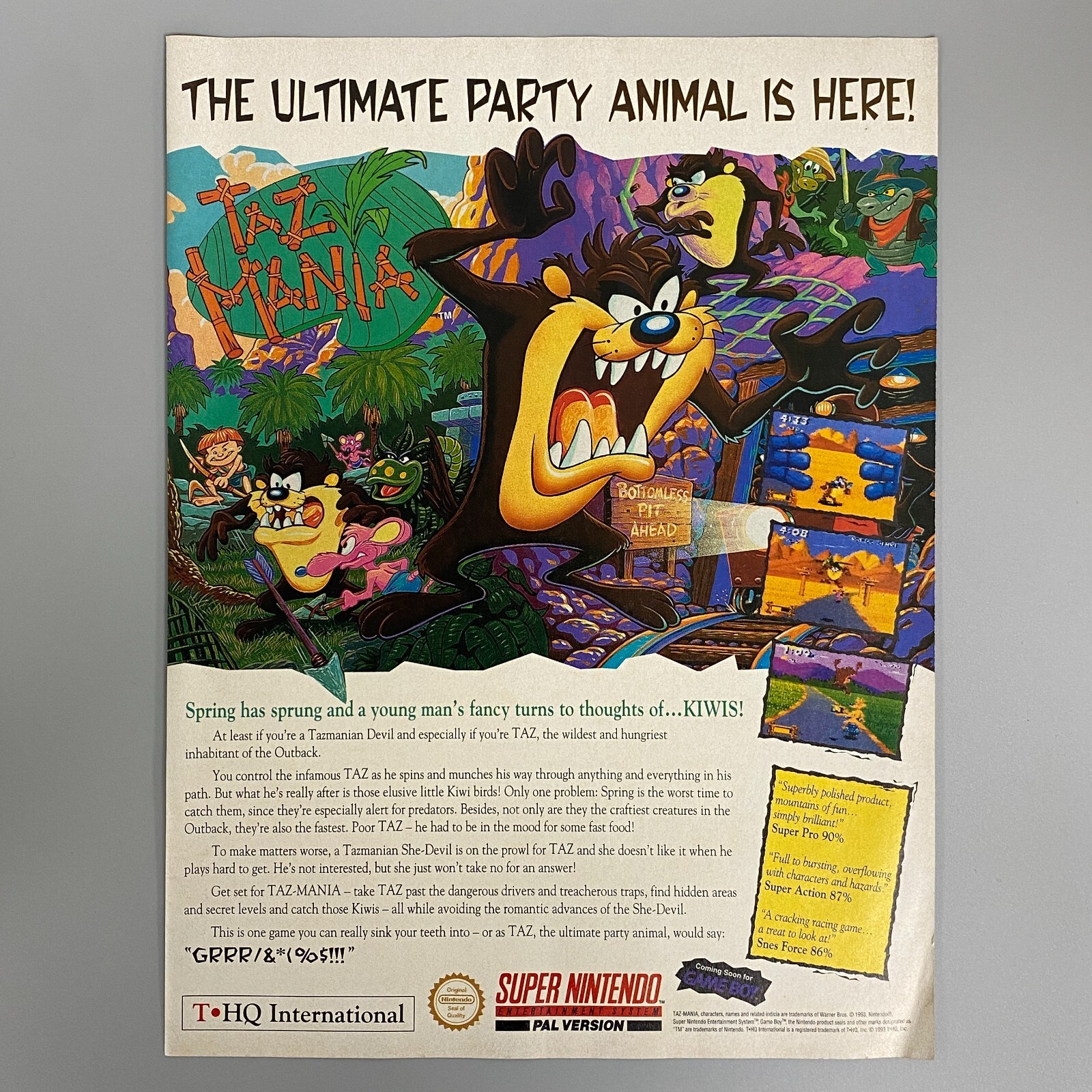 TAZ- MANIA GAME SUPER NINTENDO SNES SUPER FAMICOM 1993 VINTAGE RETRO ADVERT