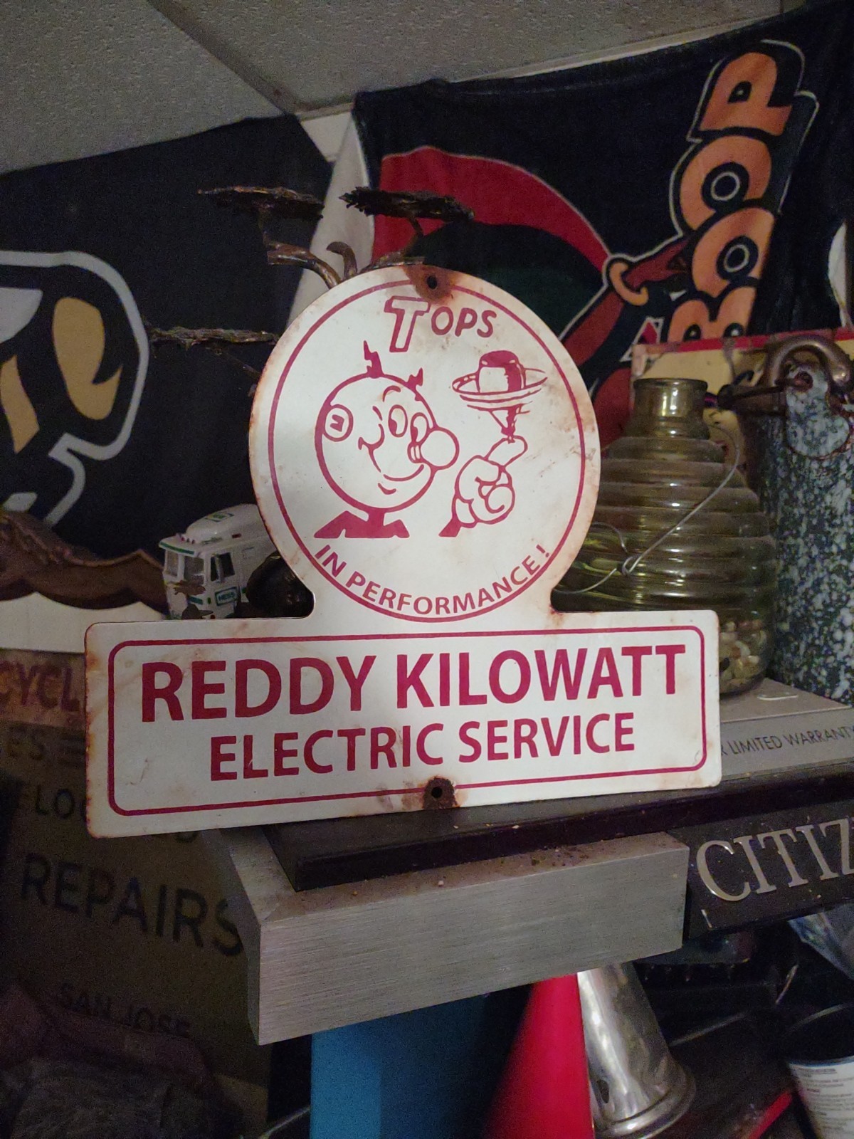VINTAGE RARE REDDY KILOWATT ELECTRIC POWER PORCELAIN METAL SIGN ELECTRICAL RARE