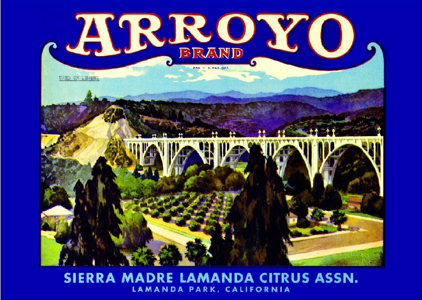 Sierra Madre Arroyo Brand Bridge Lemon Citrus Fruit Crate Label Art Print