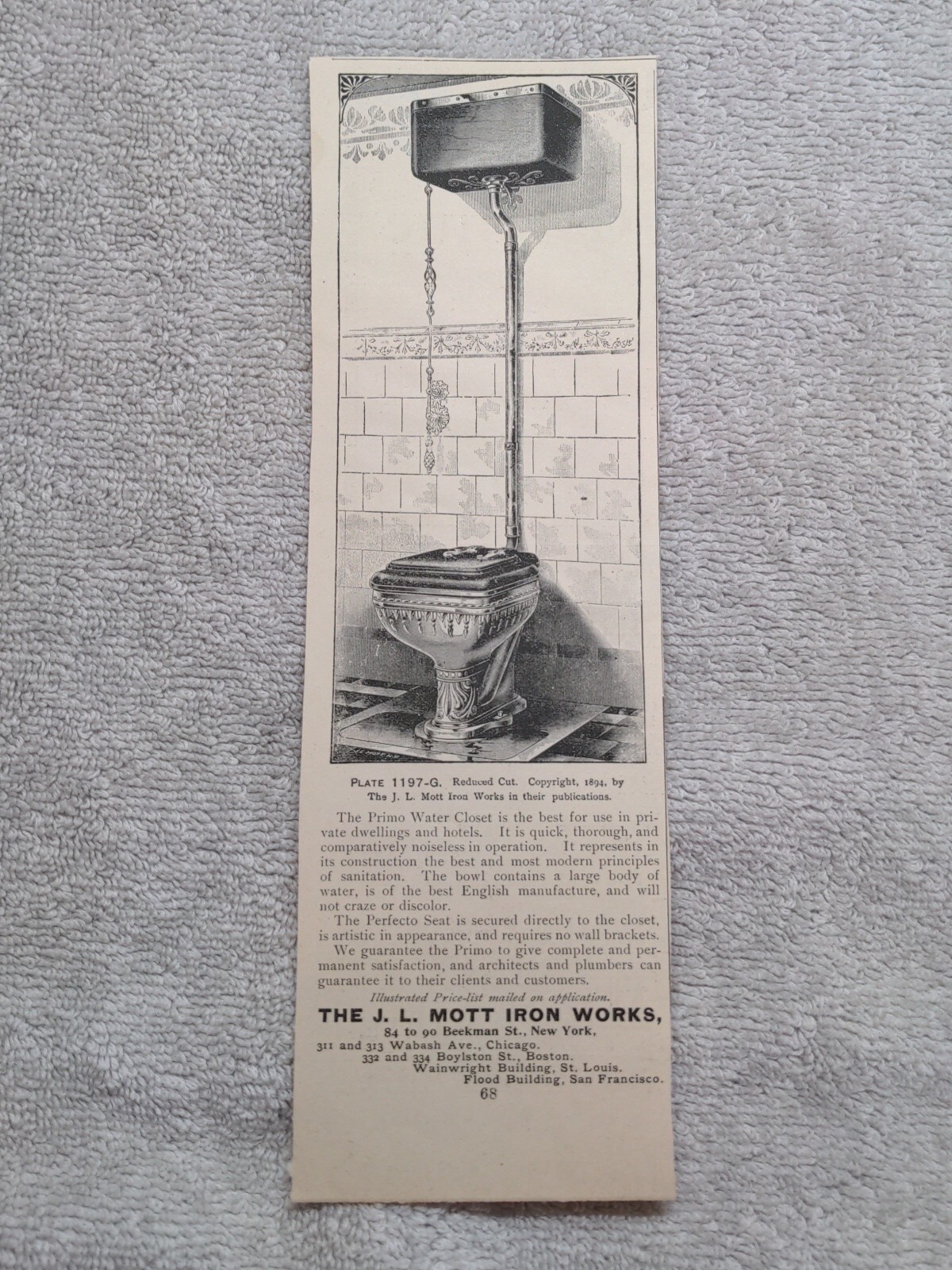 JL Mott Iron Works Toilet Commode Victorian Print Ad 1894 1890s