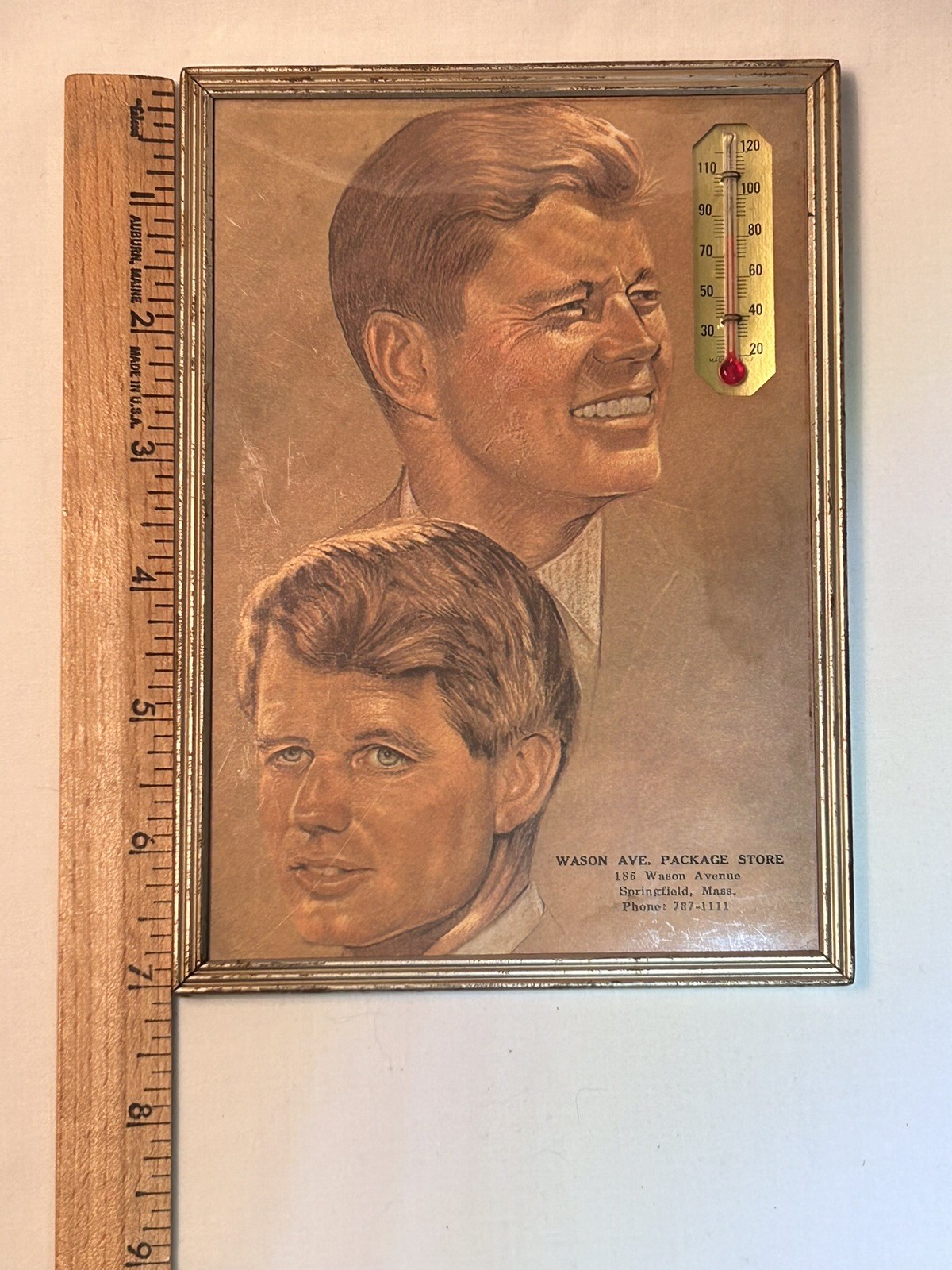 Vintage Advertising Thermometer JFK RFK Kennedy Watson Package ~ Springfield MA