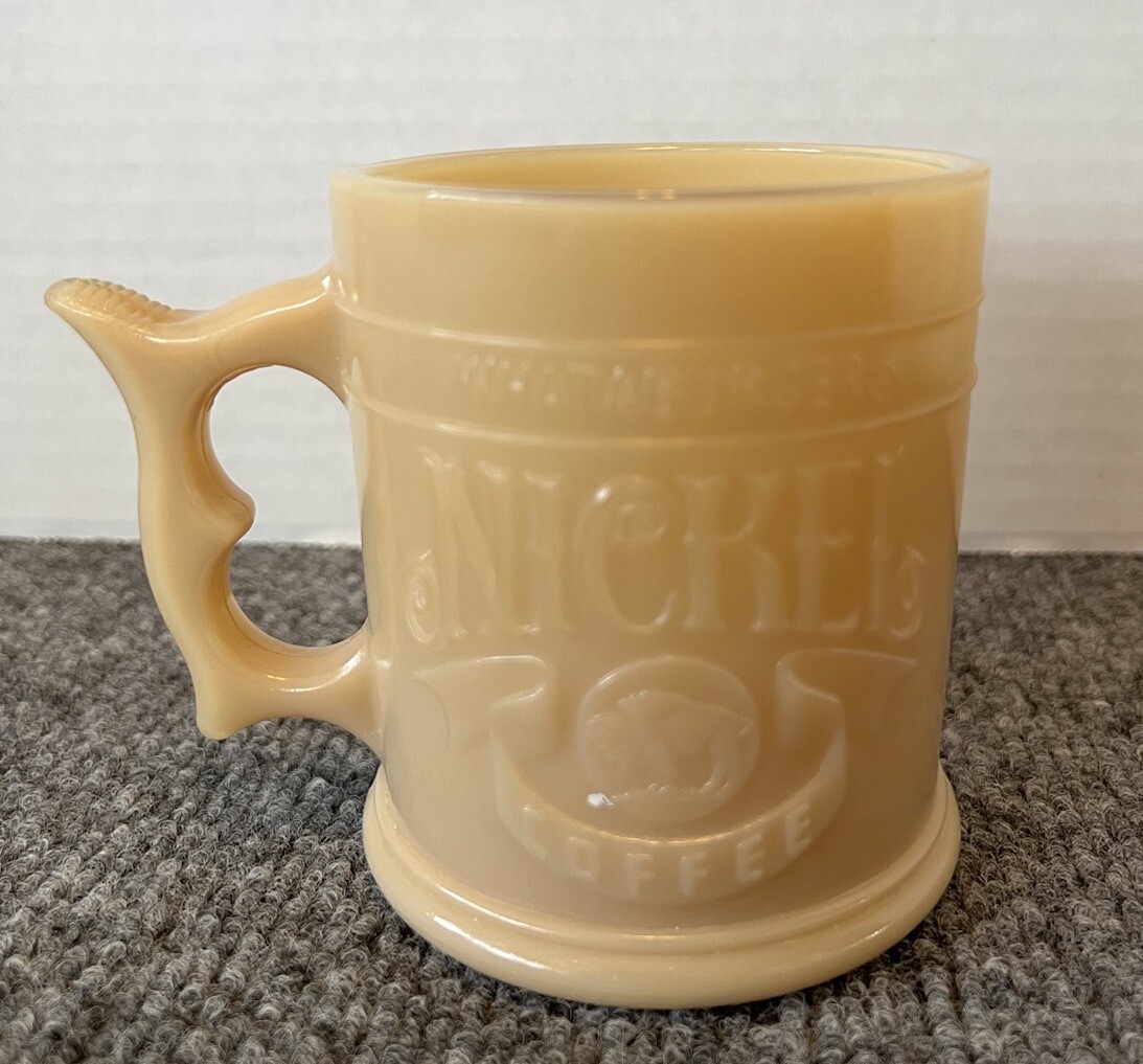 VTG Whataburger Nickle Coffee Cup Mug Indian Head Butterscotch Glass 1983 Promo
