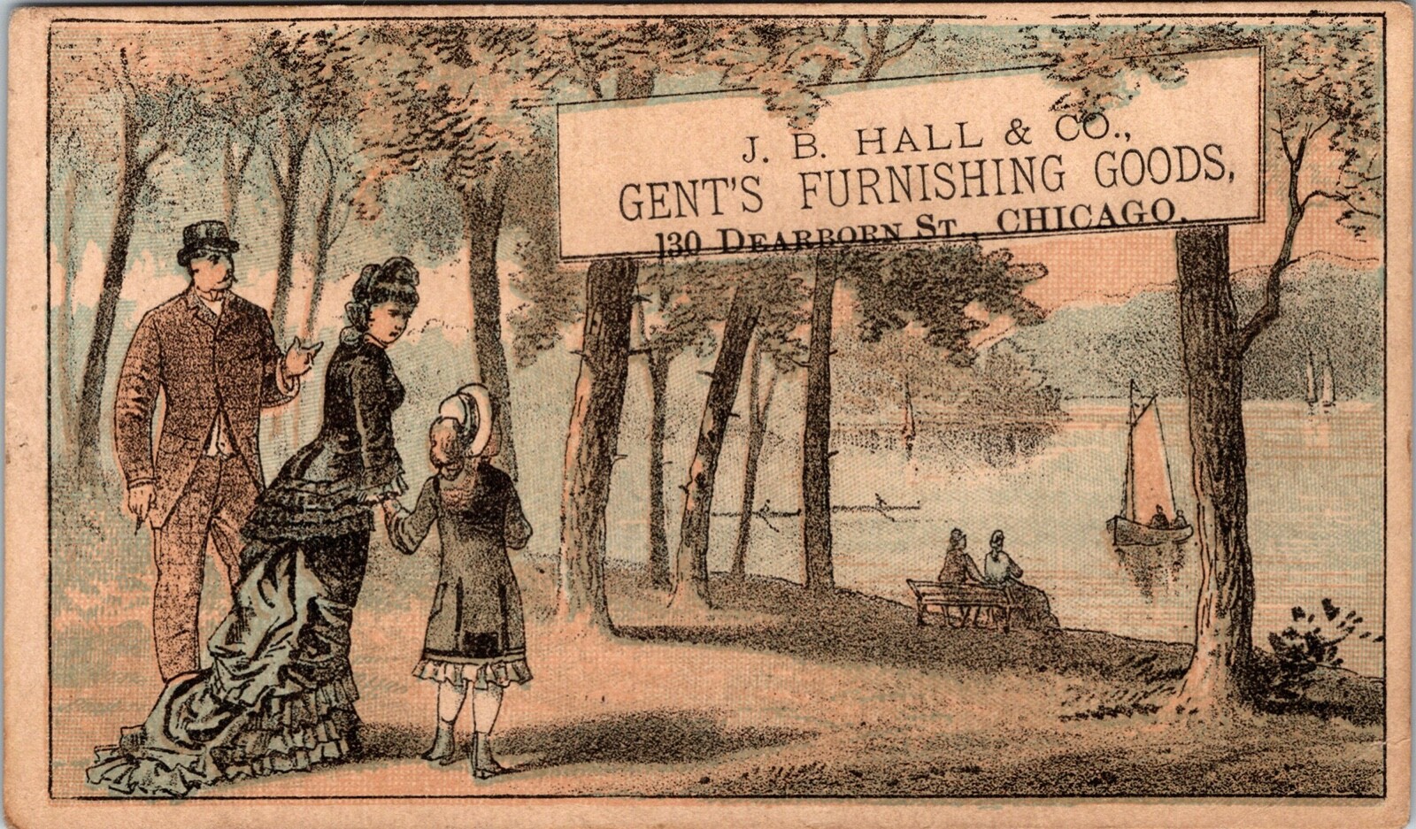 Vintage Victorian J.B Hall & Co Gent’s Furnishing Goods Trade Card (CHICAGO)