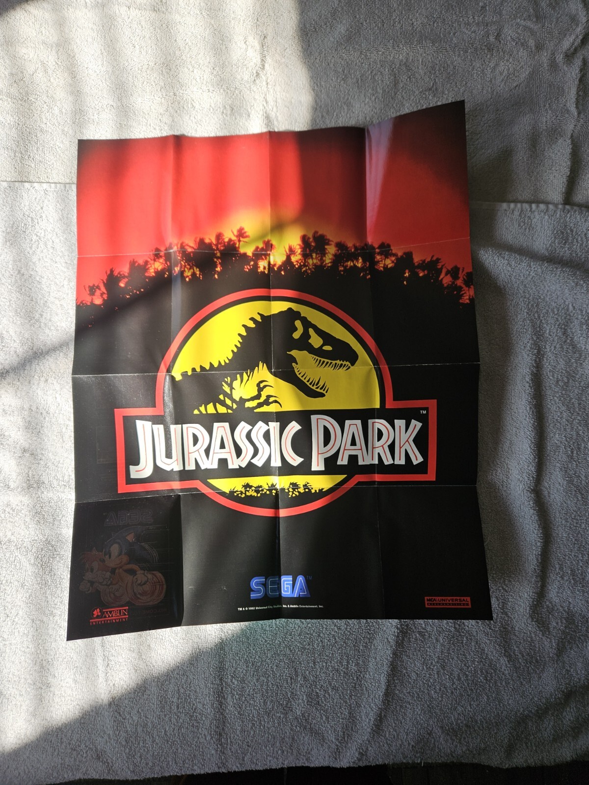 Vintage 1993 SEGA Genesis Brochure Foldout Poster Sonic Hedgehog Jurassic Park