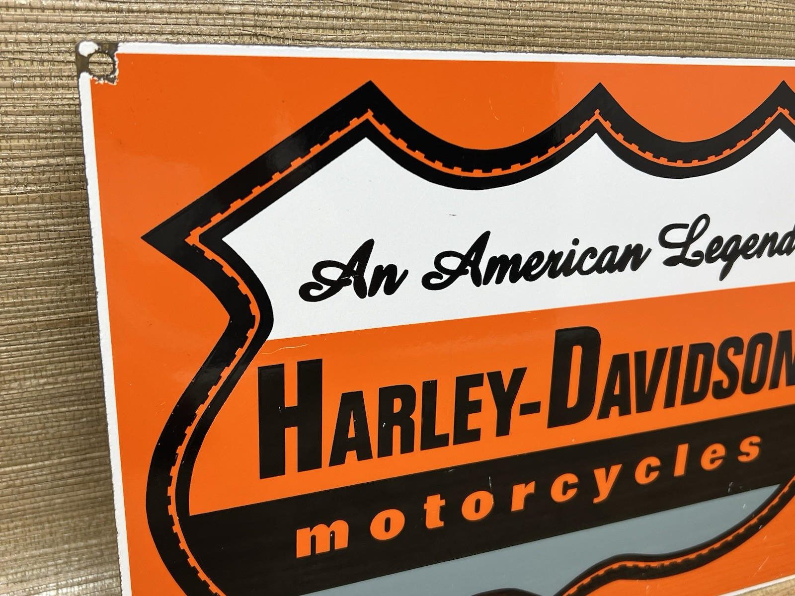 VINTAGE HARLEY DAVIDSON MOTORCYCLES PORCELAIN DEALERSHIP SIGN GAS OIL QUALITY
