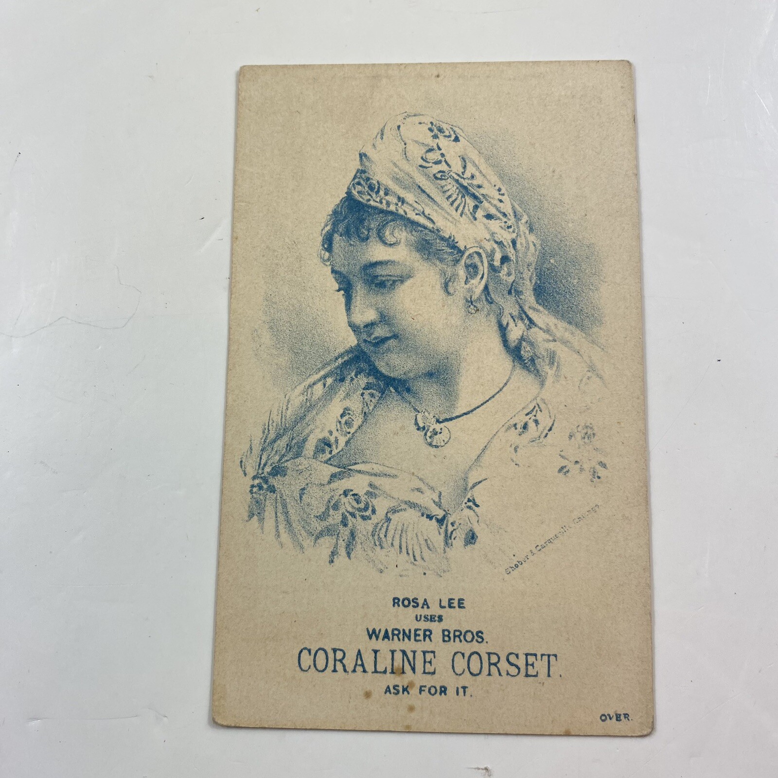 Rosa Lee Uses Warner Bros. CORALINE CORSET 1880’s Trade Card Parrott Olson & Co