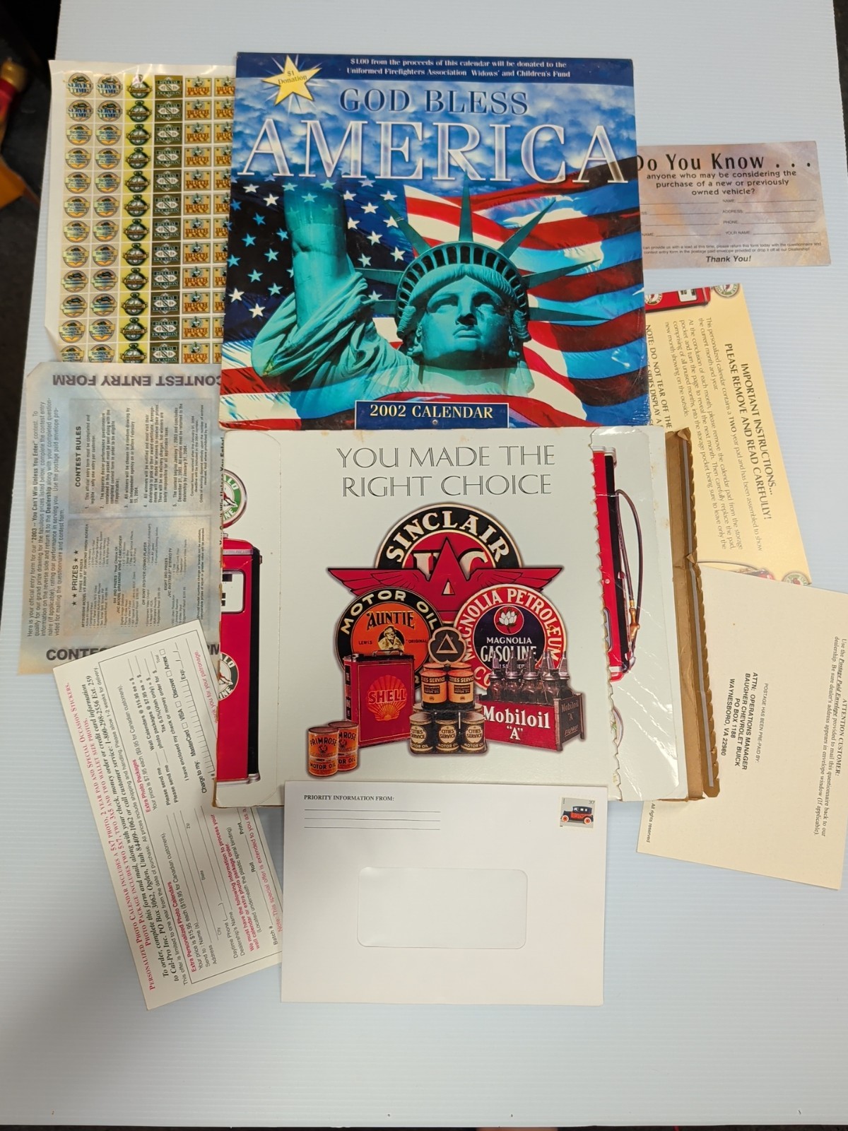 Vintage 2002 Americana Calendar Sealed + Gas Oil Dealer Mailer Advertising Lot