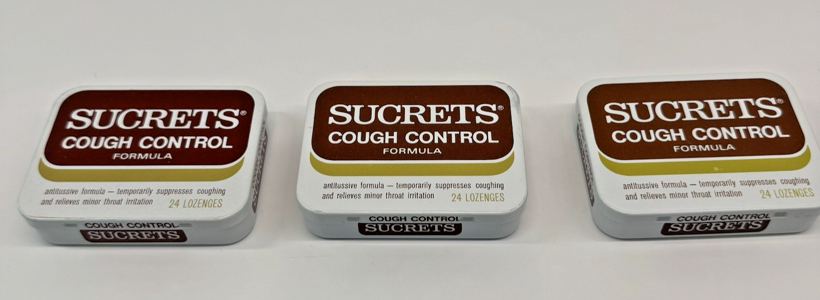 Vintage Sucrets Cough Control Drops Collectible Metal Tins Lot of 3 From 1980’s