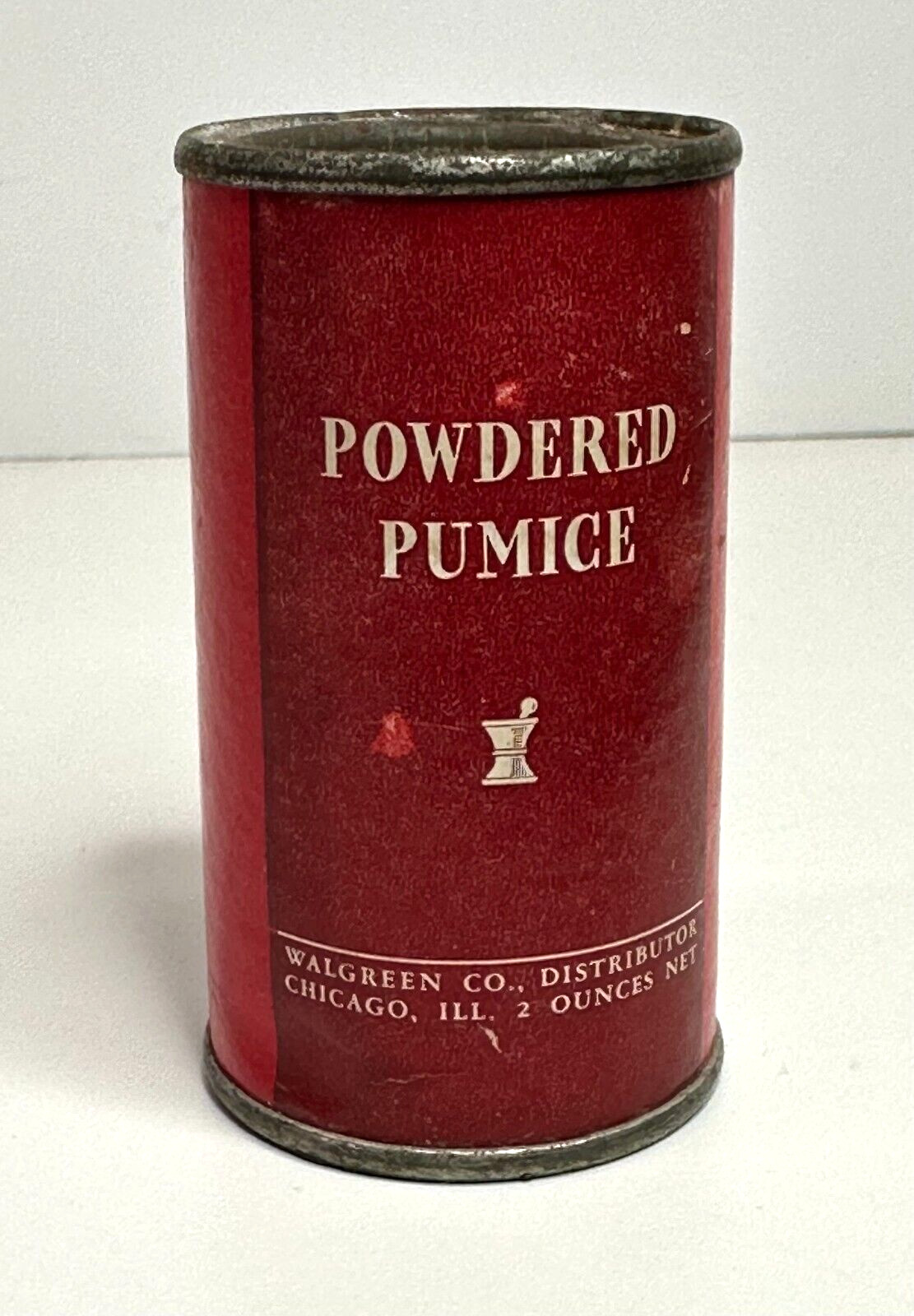 vintage Powdered Pumice container, 2 oz walgreen company paper label