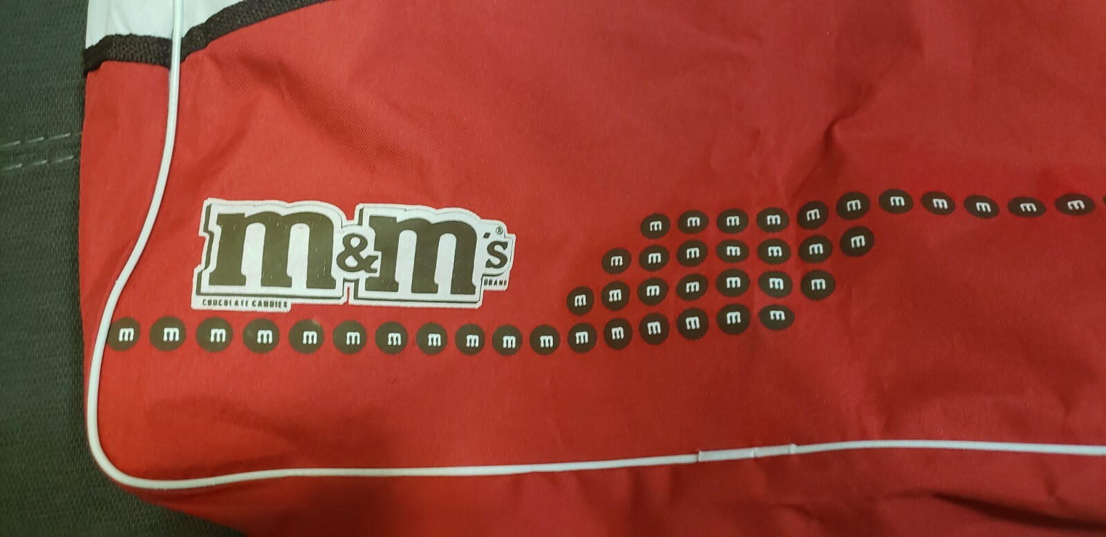 M&M Chocolate Candies Cloth Bag Vinyl Like Advertising Candy Red Brown Shoulder