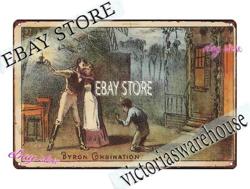 1880s Byron Combination Stage Duo Card Tin Sign art decor