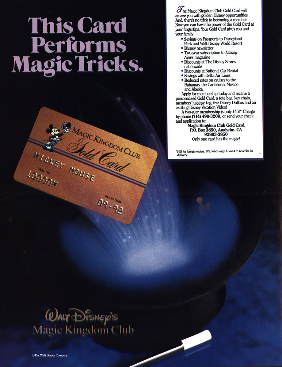 1991 Magic Kingdom Club: Card Performs Magic Tricks Vintage Print Ad