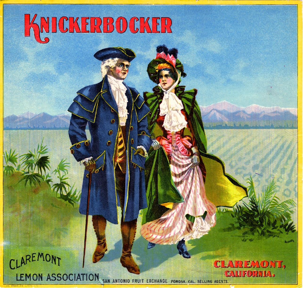 Claremont Los Angeles Knickerbocker Orange Citrus Fruit Crate Label Art Print