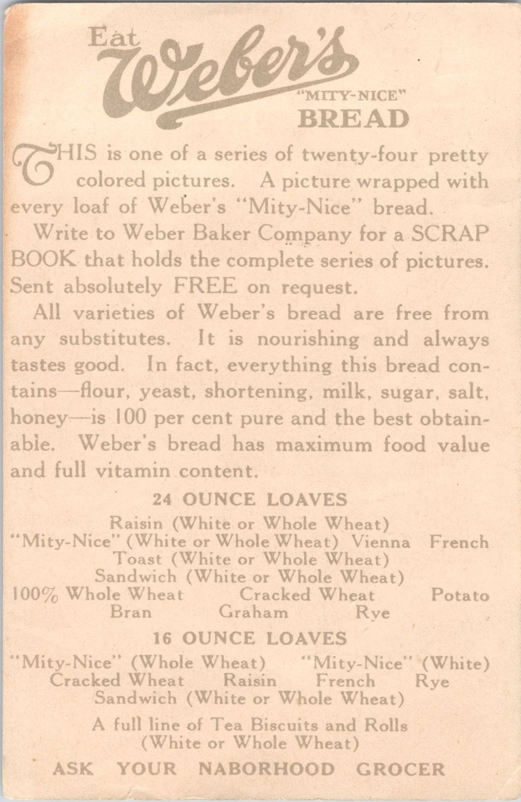 Weber’s Mity-Nice Bread – Sioux Child – Antique Victorian Trade Card