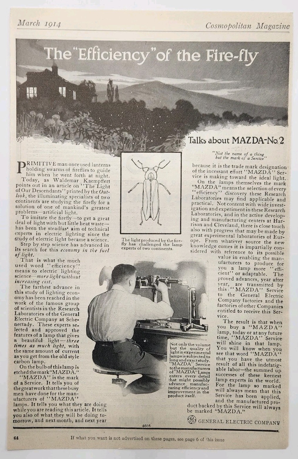1914 GE General Electric Mazda Bulb Lamp Light Original Print Ad 1910’s