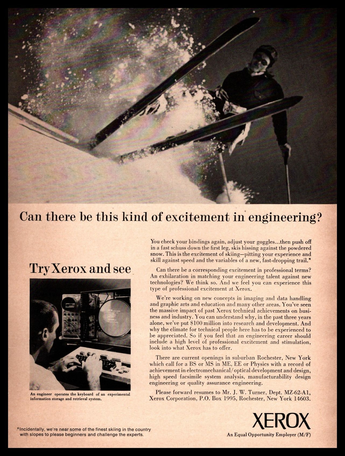 1968 XEROX Rochester NY Graphic Art Image Data Handling Job Recruitment Print Ad