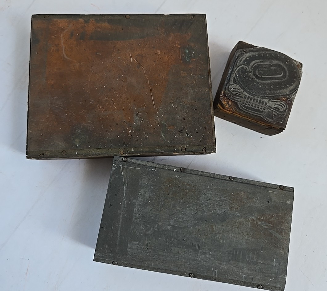Vintage Letterpress Printing Blocks Lot of 3 Advertising Cow Car Appliance