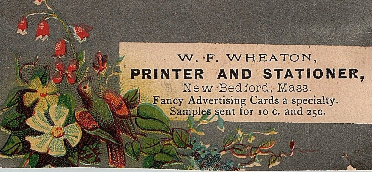 1890s W F Wheaton Printer & Stationer Victorian Calling Card New Bedford MA