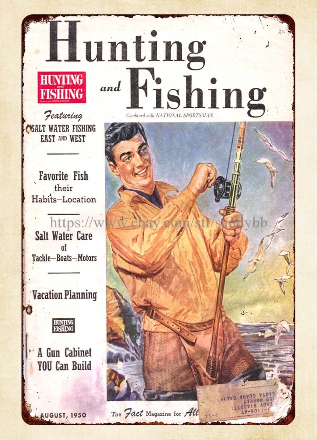 bedroom wall decor nostalgic 1950 Hunting and Fishing metal tin sign