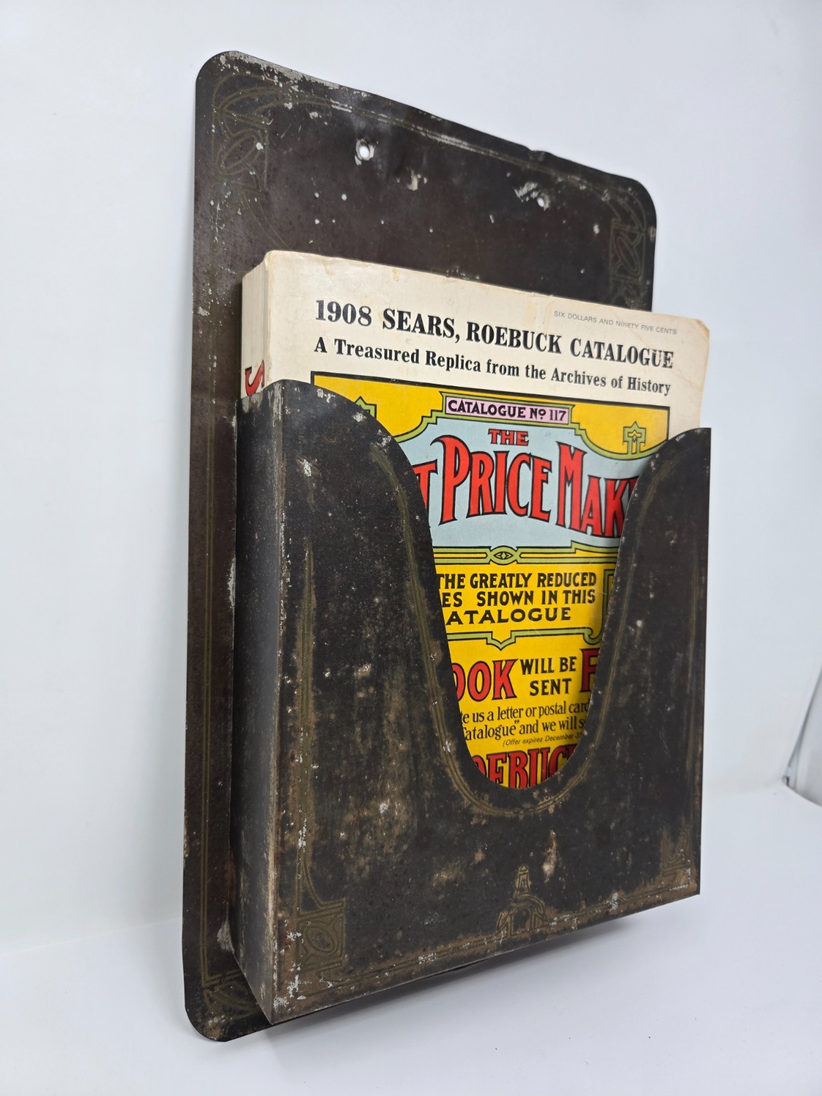 Antique Sears Roebuck & Co. Chicago Tin Advertising Wall Mount Caddy + Catalog!